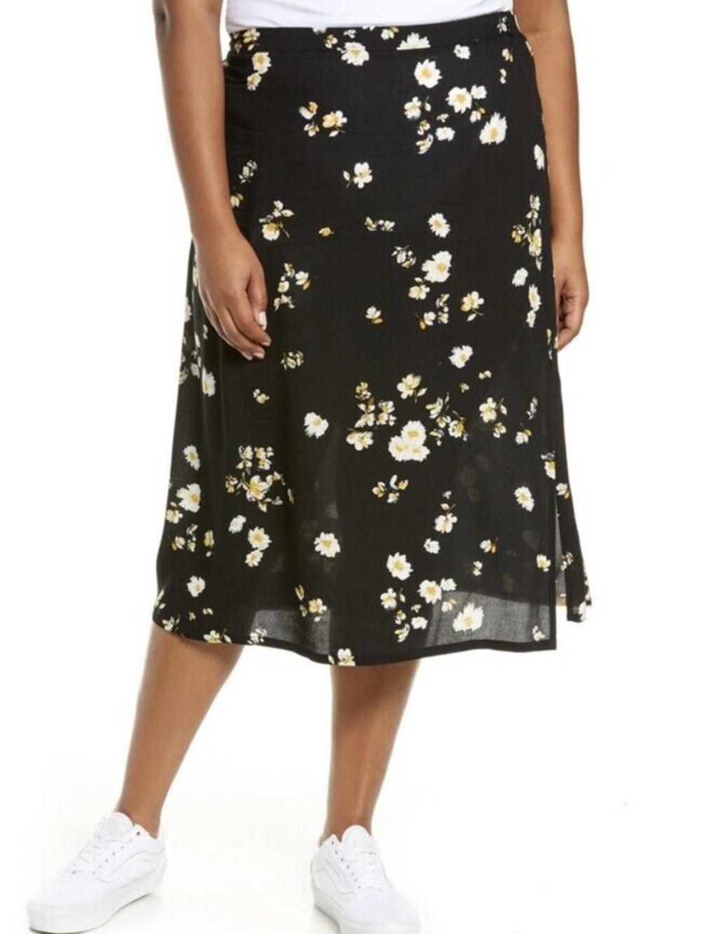 bp Black Floral Midi Skirt - Women's Lightweight A-Line